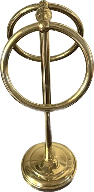 Vintage Solid Brass Standing Double Towel Ring Rack Holder Stand 12” Tall
