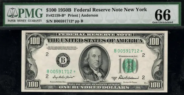 1950b* $100 Federal Reserve Note STAR - New York - FRN PMG 66 EPQ 2159-B*