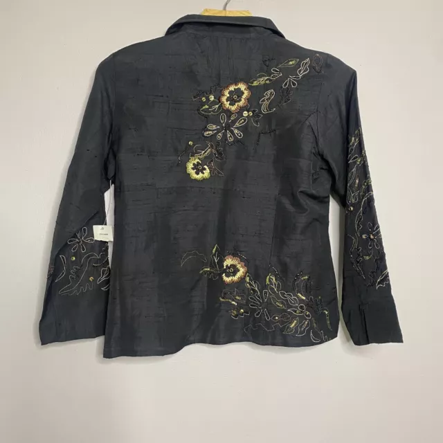 Laura Ashley Crewel Embroidered French Black Blazer Jacket Women’s Size MP 3