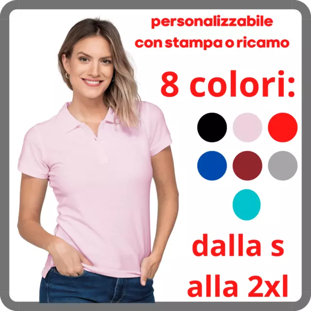 Polo Donna Manica Corta Cotone da Lavoro t-shirt Maglietta Maglia Personalizzata