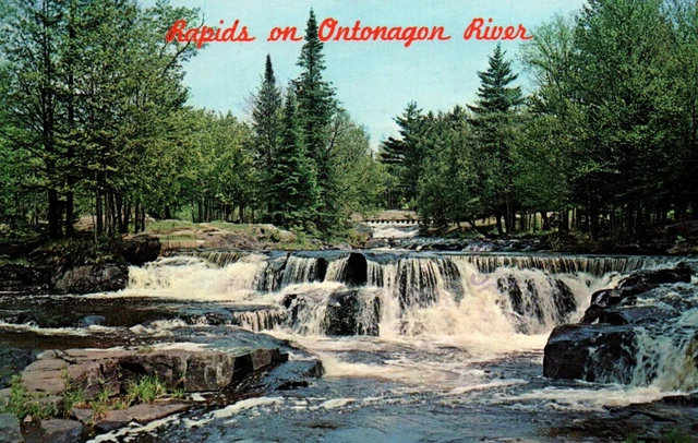 Michigan MI Rapids On Ontonagon River Above Bond Falls Postcard