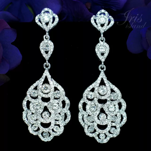 Clear Crystal Rhinestone Bridal Wedding Chandelier Drop Dangle Earrings Silver