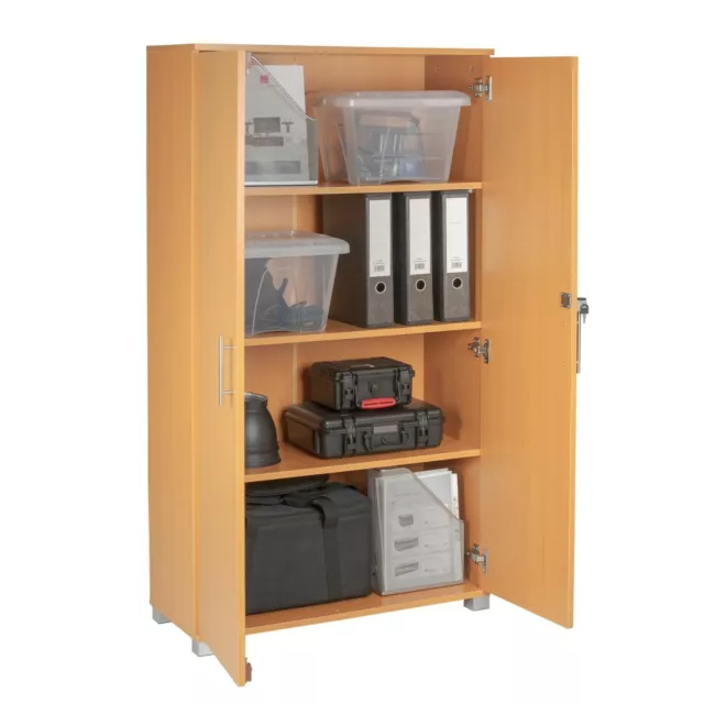 Office Storage Cabinet 2-Door Locking 3 Shelf Wood File Cupboard 140cm Beech