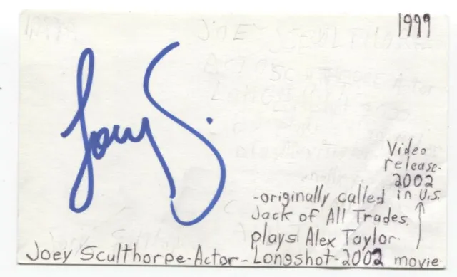 Joey Sculthorpe Signed 3x5 Index Card Autograph Signature Actor Longshot