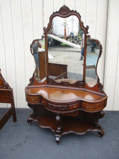 64419 Antique Walnut Vanity Desk with Mirror