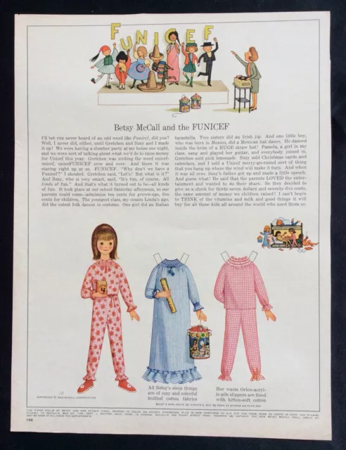 Vintage Betsy McCall Mag. Paper Doll, Betsy and the Funicef, Oct.. 1965, VTG