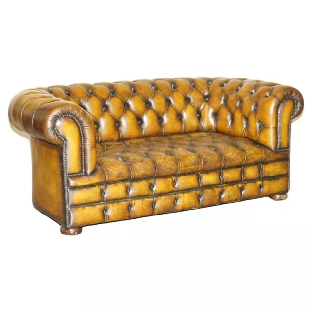Restored Edwardian Fully Buttoned & Tuffted Chesterfield Brown Leather Sofa