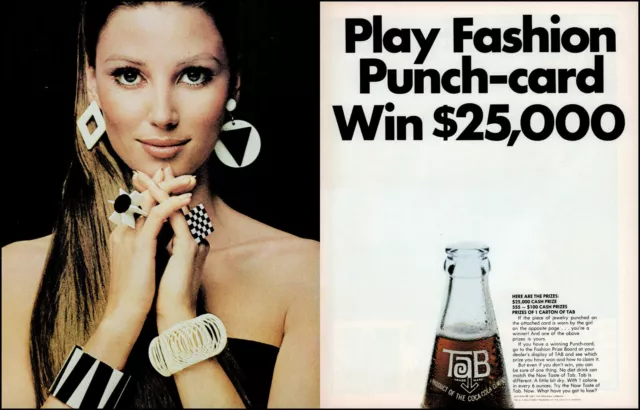 1967 TAB Cola Coke beautiful woman fashion punch card retro photo print ad L76