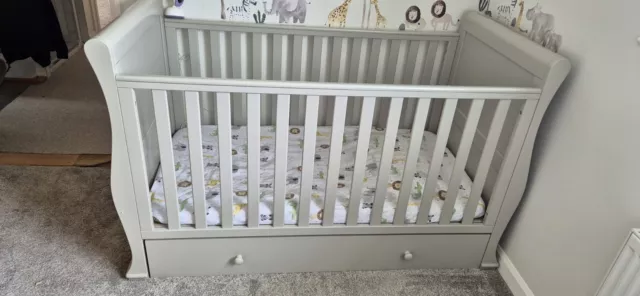 East Coast sleigh cot bed with drawer And Teething Rails