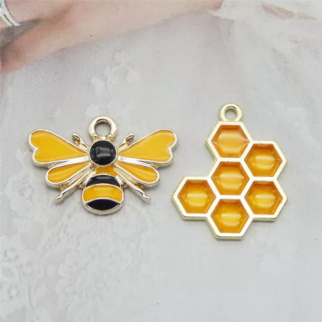 12PCS Mixed Colors Enamel Honeycomb Bee Charms Pendant for DIY Bracelet Necklace