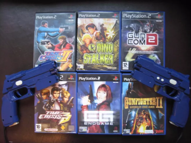 PS2 LIGHT GUN X2 g con 2 BUNDLE NAMCO 6 GUN GAMES inc TIME