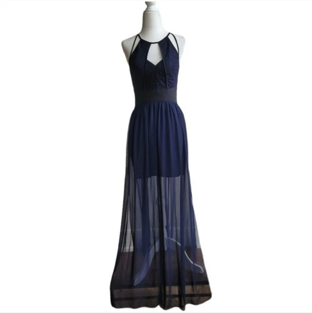 BCBGeneration Maxi dress Navy blue Black Sheer Skirt Cutout Sides Size 6