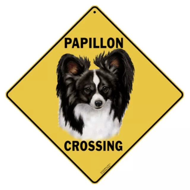 Papillon Crossing Sign NEW 12x12 Metal Dog