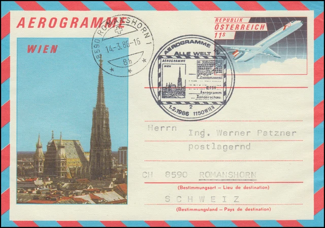 Österreich Aerogramme LF 20 Wien Stephansdom, SSt WIEN AEROGRAMME 1.-2.1986