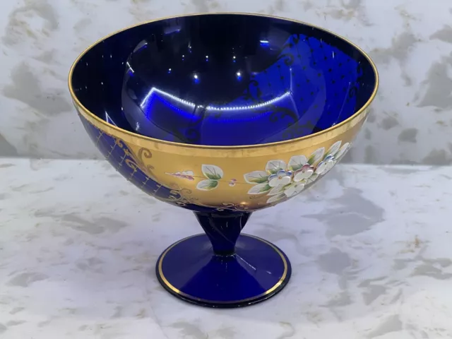 Egermann Bohemian/Czech Cobalt Blue Vase Gold Gilded Enameled 3D Flowers