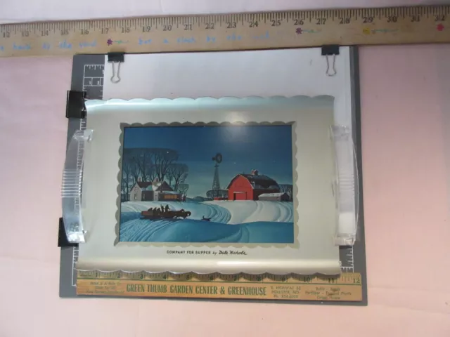 Vtg-"Company For Supper" By Dale Nichols Alum.litho Tray- Farmhouse Winter Scene Vtg-"Company For Supper" By Dale Nichols Alum.litho Tray- Farmhouse Winter Scene