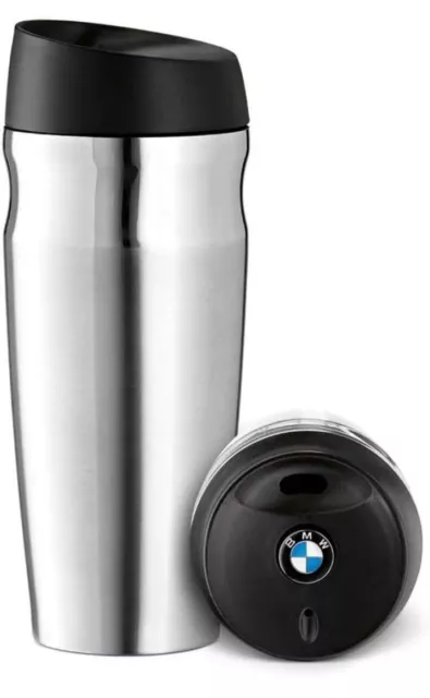 BMW Original Thermo Becher Thermoskanne Reise Cup Logo auf Kappe silber schwarz 80562211967