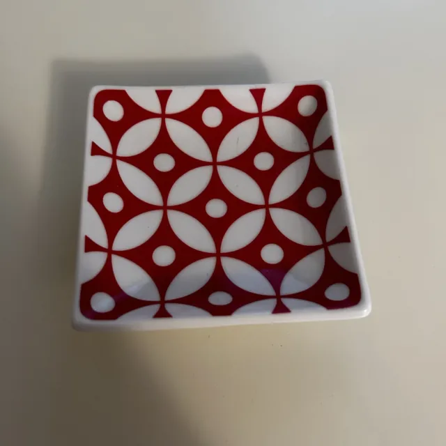 Crate And Barrel Red White Retro Pattern Kado Mini Square Dish Tray 3.25 in