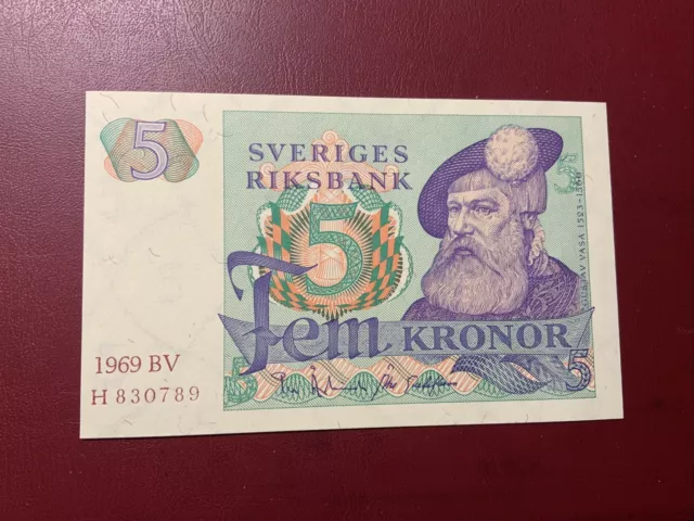 Schweden 5 Kronen Banknote 1969 fast kassenfrisch WPM 51 a