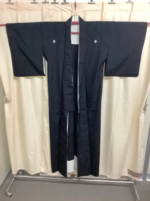 Japanese Vintage Kimono silk family crest Tomesode black 61.81inch used
