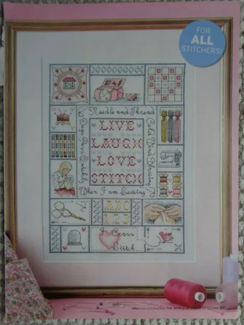 A stitcher's sampler with rhyme cross stitch chart designed by Lucie Heaton