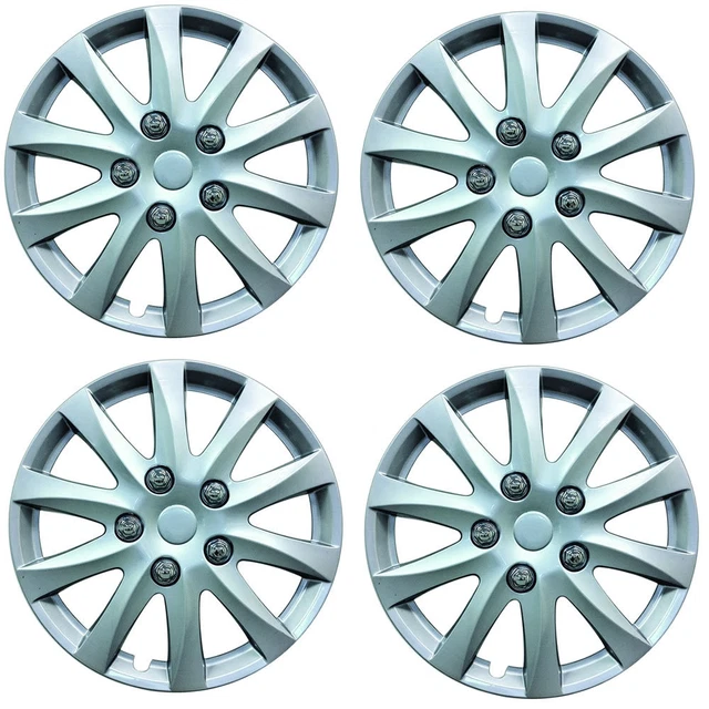 Phoenix 15" Tappi Ruota Auto Coprimozzo Coperture in Plastica Argento Universale (4 Pz)
