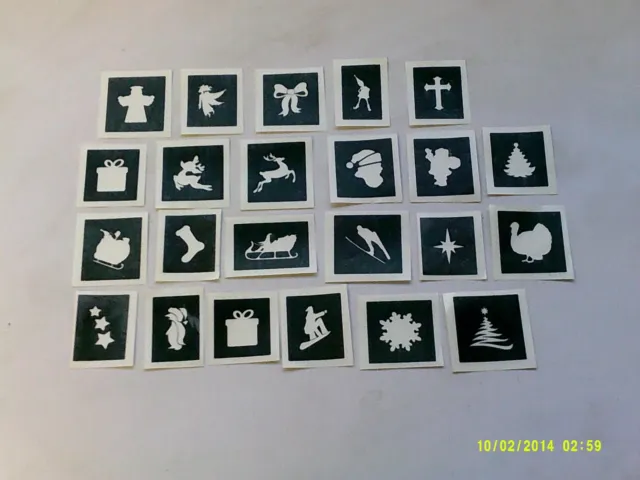Christmas themed mini small stencils for glitter tattoos / airbrush  santa  tree