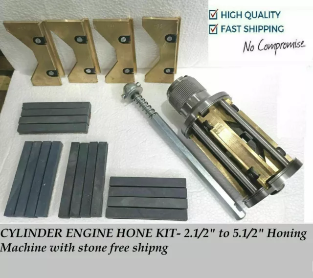 CYLINDER ENGINE HONE KIT- 2-1/2" to 5-1/2" Honing Machine + 4 Grit Stones Combo#