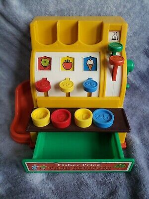 VINTAGE 1974 FISHER PRICE TOYS CASH REGISTER • 4 Coins Working bell & Tray