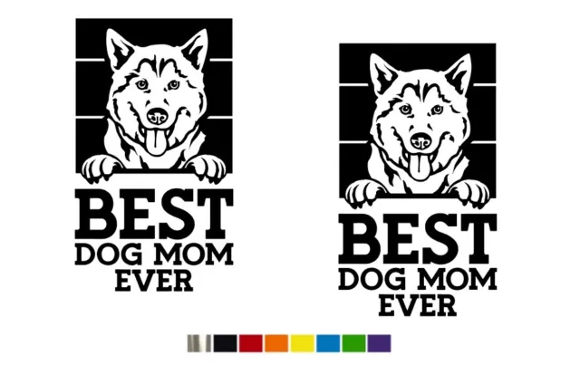 (2) BEST HUSKY DOG MOM EVER CUSTOM SIZE COLOR Vinyl Decal Set for TRUCKS & CARS