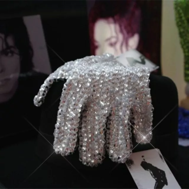Rare MJ Michael Jackson Glove in Both Side Rhinestone Silver Crystal Handmade