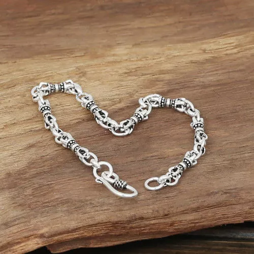 Real Solid 990 Sterling Silver Bracelet Width Chain Fashion Punk Jewelry  8.2