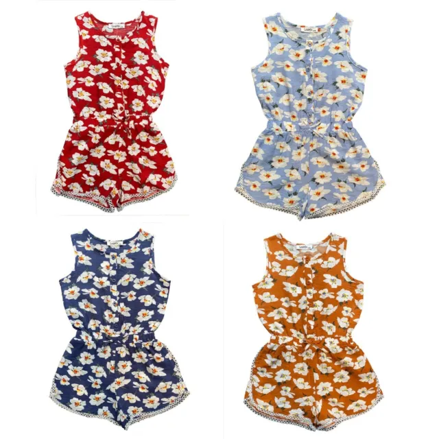 Kids Girls Floral Print Playsuit Jumpsuit Romper Summer Outfit Age 4-14 Year