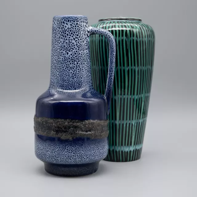 Scheurich & VEB Haldensleben Vase Duo Fat Lava GDR East & West German Pottery