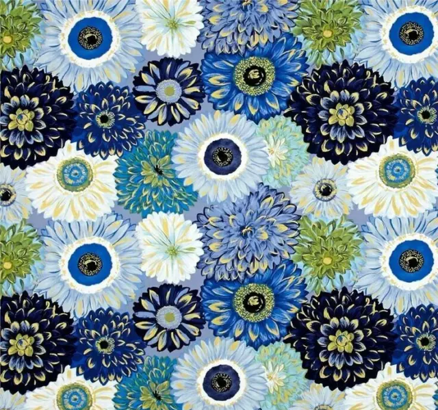 Michael Miller Valencia Dahlia Blue Metallic Laura Gunn 100% Cotton Fat Quarter