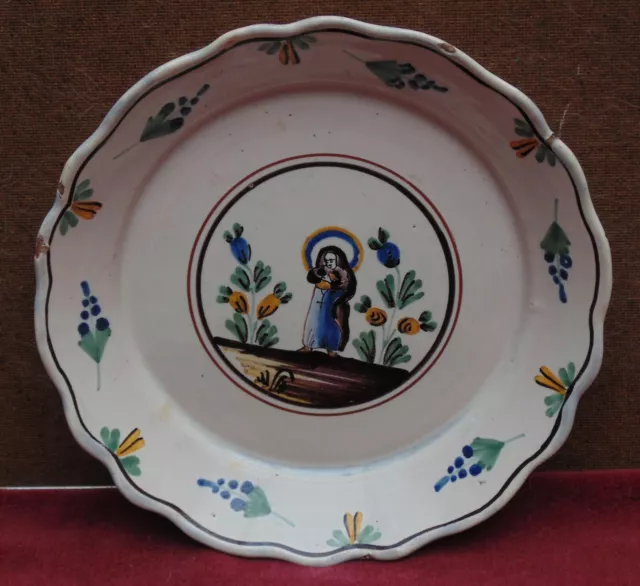 RARE MAGNIFIQUE assiette faience sainte vierge a l enfant Nevers 19 eme rare