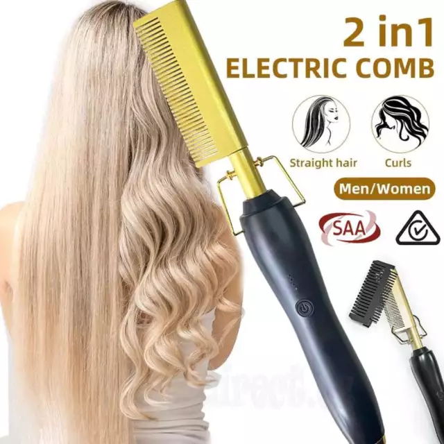 Electric Hair Brush Beard Straightener Curler Hot Styling Comb Iron Heated New