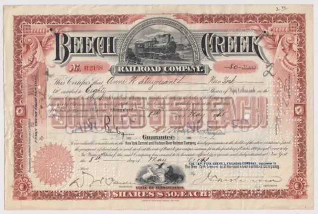 1915 Beech Creek Railroad Company Stock Certificate Pennsylvania NY Central