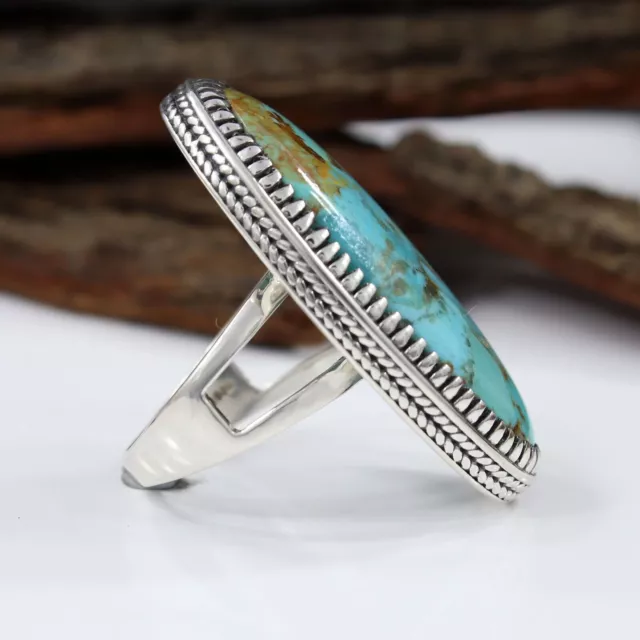 GRAND Lime Boulder Turquoise American Navajo Sterling Silver Mens Ring Taille 8 3