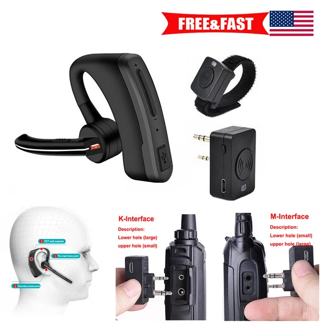 Wireless Headset Walkie Talkie K/M 2-Way Radio Headphones for Motorola/ Baofeng
