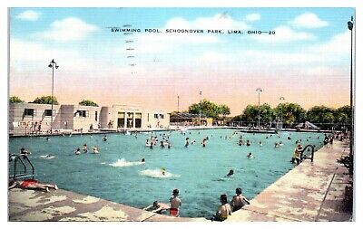 1950 Swimming Pool, Schoonover Park, Lima, OH Postcard *5D