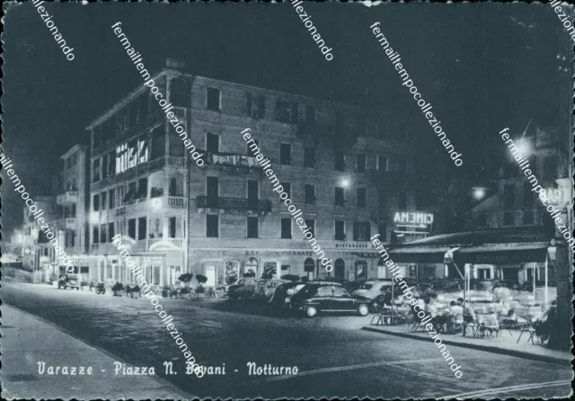 cg537 cartolina varazze piazza n.bovani notturno provincia di savona liguria