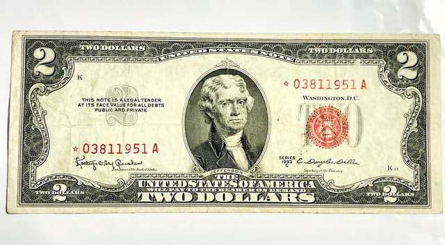 1953 TWO Dollar Bill STAR NOTE 2 Red Seal & VERY LOW SERIAL Number *03811951A