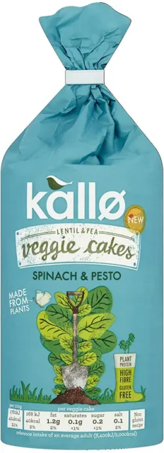 2x122g KALLO Spinach Pesto Lentil Pea Veggie Cakes Natural Snacks Packs