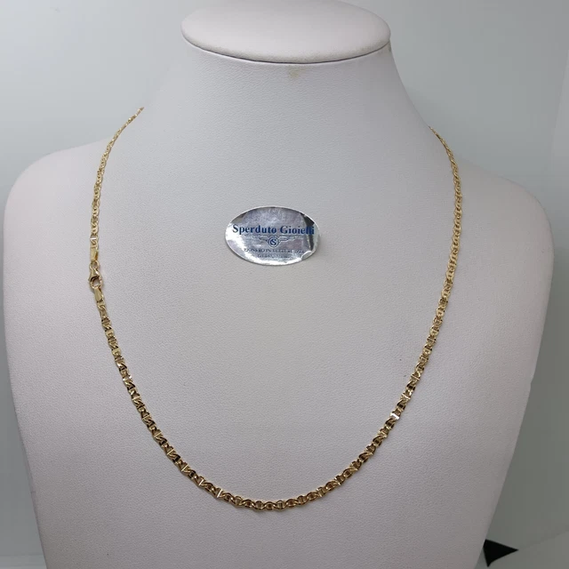 Collier Unisexe Maille Marine En Or Jaune Et Blanc 18 Carats – 6,1 Grammes, Longueur 60 Cm, Neuf Italie
