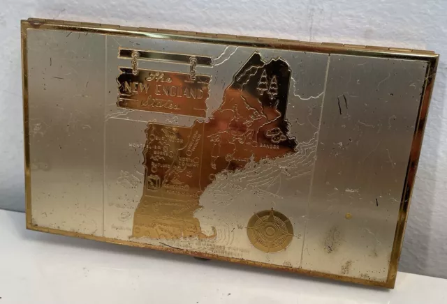 Vintage Wadsworth Etched Brass Cigarette Case New England Map Maine USA 5.25”