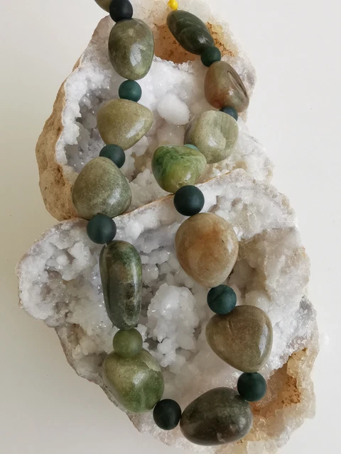 FIL DE PERLES 40 cm AVENTURINE VERTE PIERRE SEMI PRECIEUSE  et AMAZONITE GIVREE