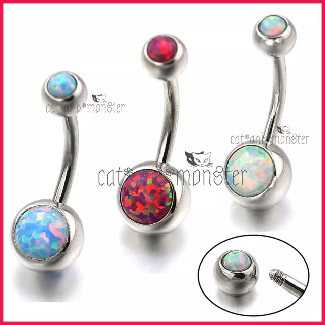 Opal Stone Gem Belly Ring Surgical Steel Navel Belly Button Bar Body Piercing