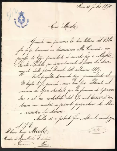 Autografo Su Lettera Ministro Francesco Crispi Risorgimento Patriota Garibaldino