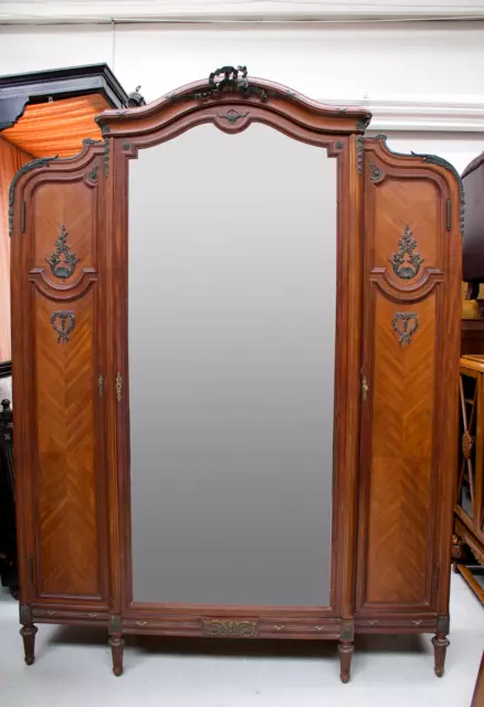 Antique Wardrobe / 19th Century French Mahogany & Gilt Bronze Mounted Wardrobe